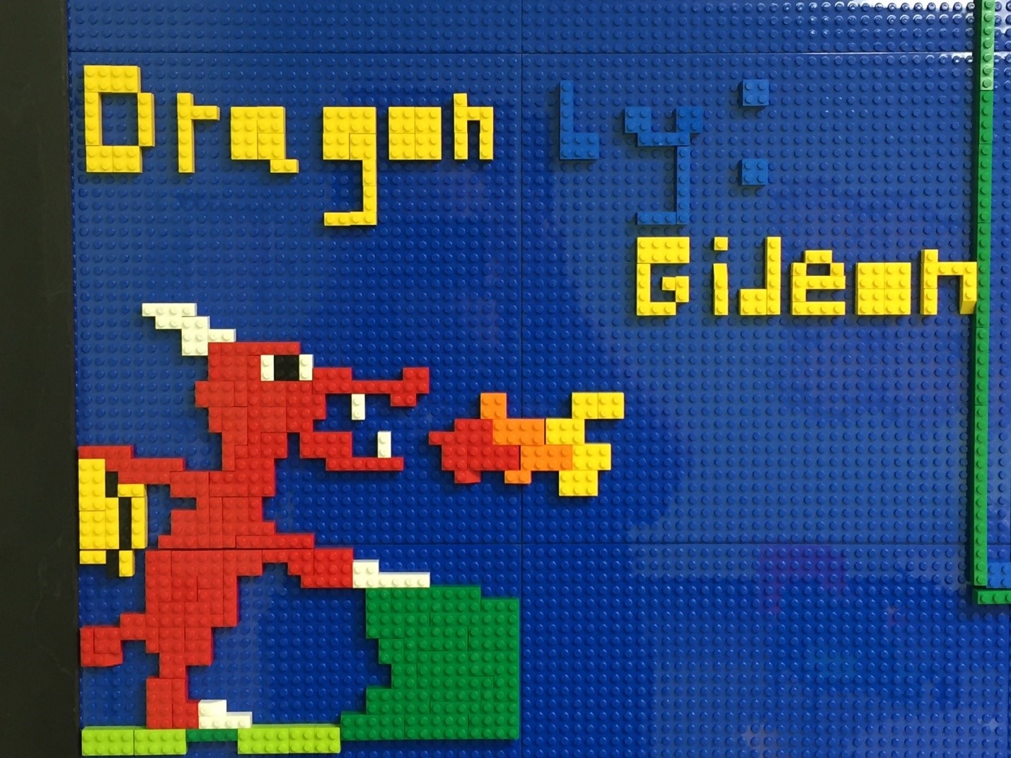 Dragon design created on the lego wall in the Family Art Studio.