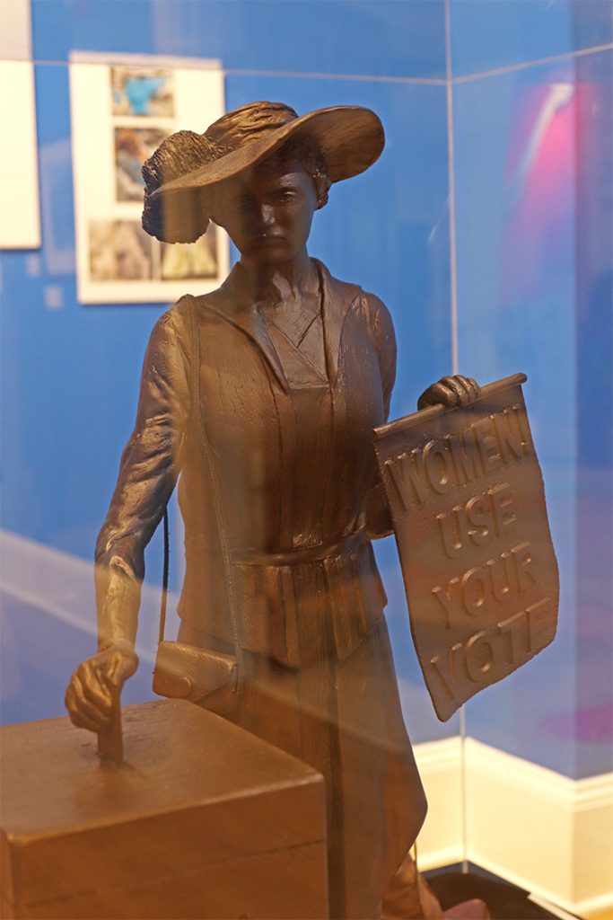 Marquette of newly unveiled Women's Suffrage statue, nicknamed 'Tennie,' located in downtown Clarksville. Marquette located in the Women's Suffrage exhibit located at the Customs House Museum & Cultural Center.