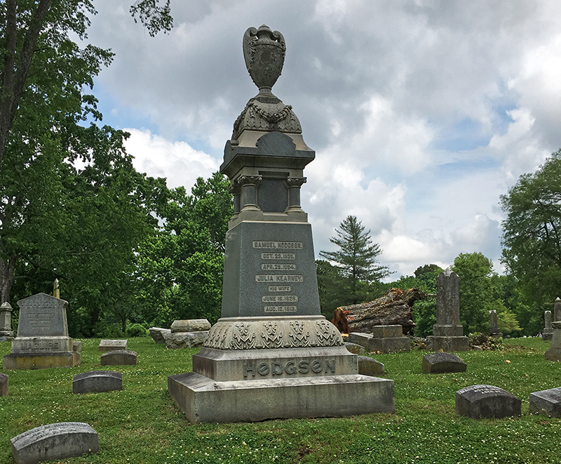 Ornate marker toped with an urn at Greenwood Cemetery
