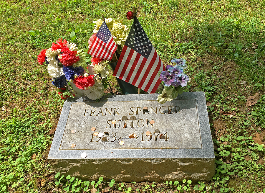 Headstone at Greenwood Cemetery. Headstone reads 'Frank Spencer Sutton, 1923-1974.'
