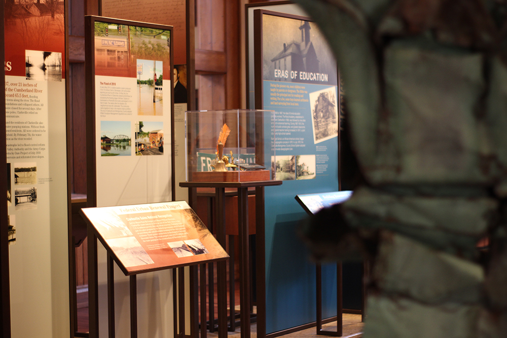 Artifacts on display in the Becoming Clarksville exhibit.