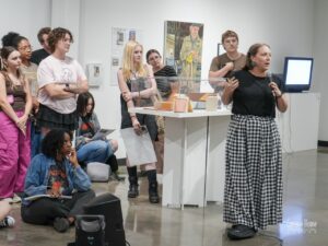 Dr. Tamara Smithers describes her experience about seeing ENCODED in person at the Metropolitan Museum of Art in New York City during the Indigenous People’s Day, in the fall of 2025. (D.C. Thomas/Customs House Museum & Cultural Center)